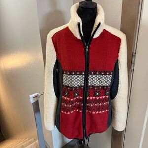 Upcountry by Du Monde Aztec Print Full Zip Fleece Lined Jacket Red Winter Nordic